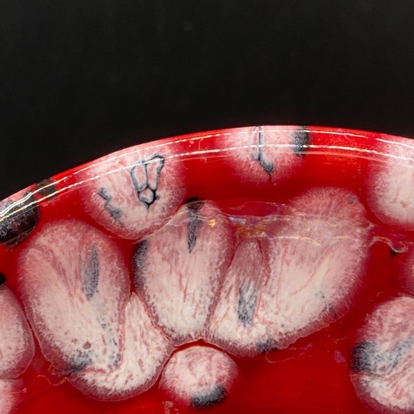 Pottery Ashtray, no maker, red with white and black spots, swirl shape,  MCM VTG - Picture 7 of 8